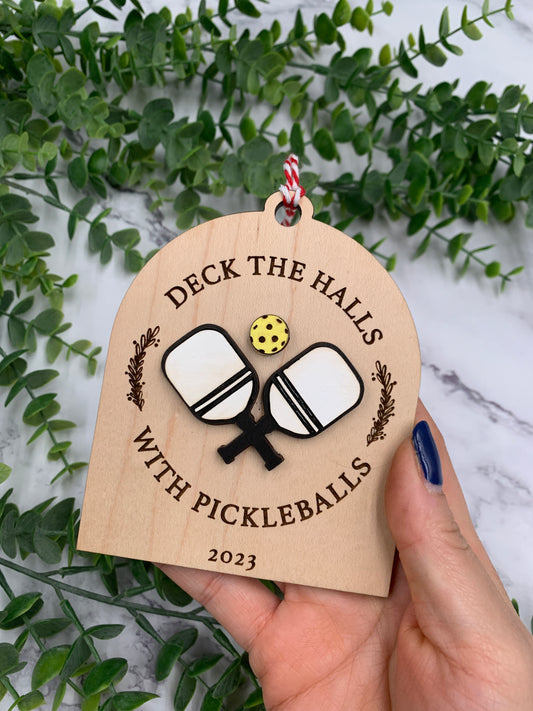 Deck the Halls with Pickeball Rackets Christmas Ornament